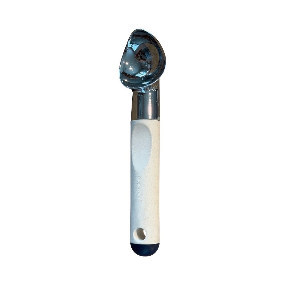 Tupperware Ice Cream Scoop Vintage Heavy Duty White #3045-2 with Navy Blue Tip